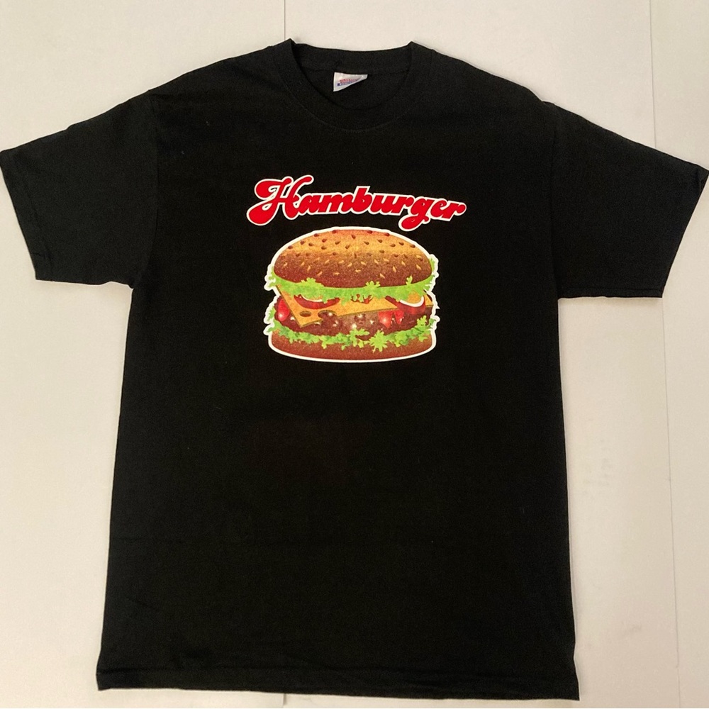 Hamburger T-shirt vintage new old stock.Hanes comfort T mens cotton Black size M